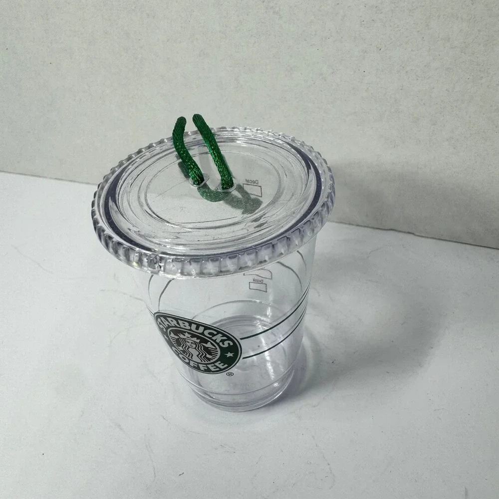 Starbucks Coffee 2009 Holiday Iced Cup Ornament‎ Clear Plastic Green Siren Logo